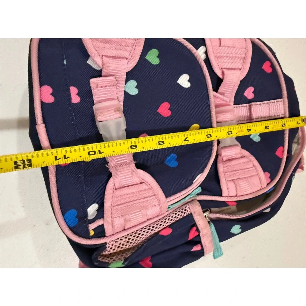 Pottery Barn Kids Navy Blue Multi Heart Print Mini Backpack Pink Trim Buckles